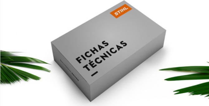 Caja de cartón que dice por escrito fichas técnicas en un fondo gris